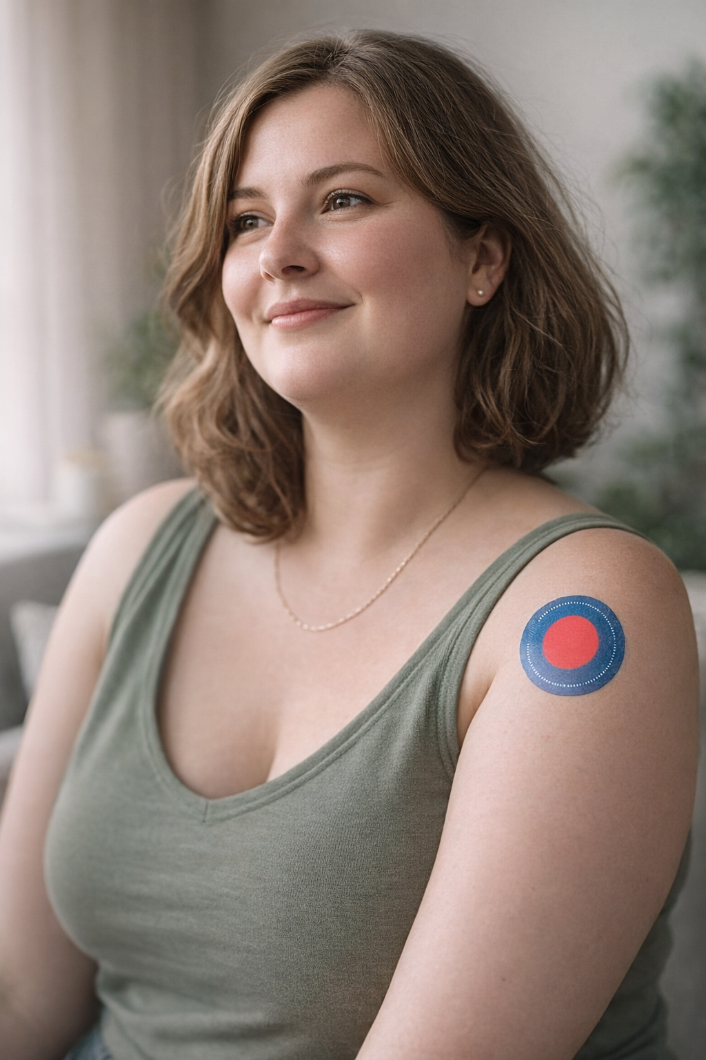 Lifestyle photo showing a discreet wellness patch placement concept